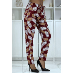 Pantalon fluide rouge à motif floral B-28