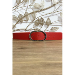Ceinture rouge en simili avec jolie boucle argenté
