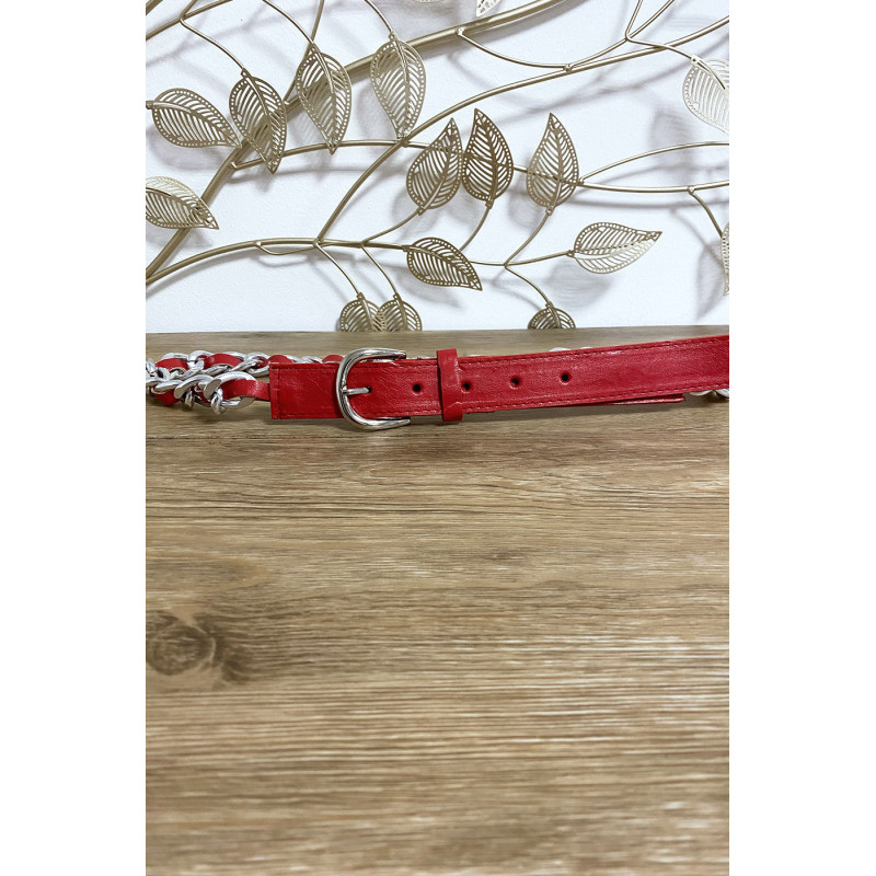 Ceinture rouge en simili avec chaine tressé