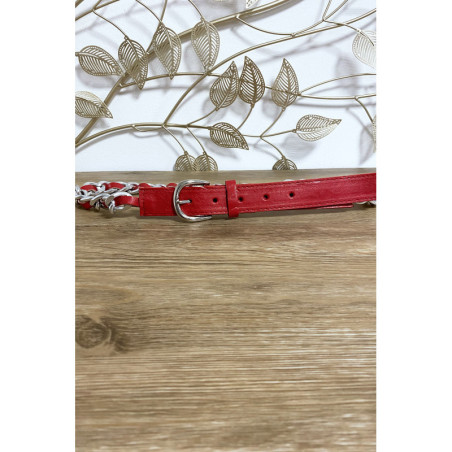 Ceinture rouge en simili avec chaine tressé