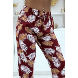 Pantalon fluide rouge à motif floral B-28