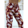 Pantalon fluide rouge à motif floral B-28
