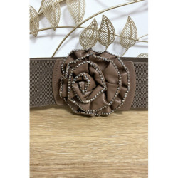 Ceinture marron avec boucle en forme de fleure ornée de strass