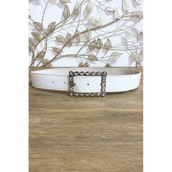 Ceinture blanche boucle rectangulaire ornée de strass