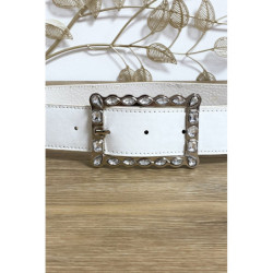 Ceinture blanche boucle rectangulaire ornée de strass
