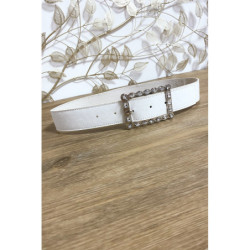 Ceinture blanche boucle rectangulaire ornée de strass