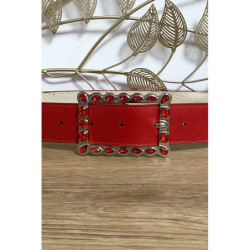 Ceinture rouge boucle rectangulaire ornée de strass