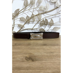 Ceinture marron en simili avec boucle rectangulaire argenté