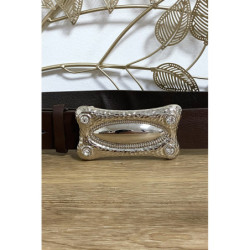 Ceinture marron en simili avec boucle rectangulaire argenté