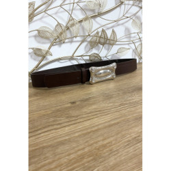 Ceinture marron en simili avec boucle rectangulaire argenté