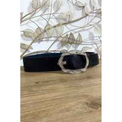 Grosse ceinture noir avec boucle ornée de strass