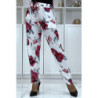 Pantalon fluide blanc à motif floral B-11