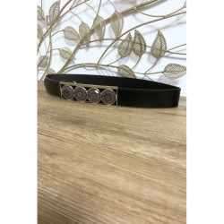 Ceinture noir avec 4 pierres beige à la boucle