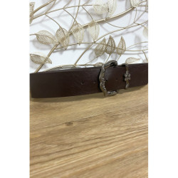 Grosse ceinture marron en simili avec jolie boucle