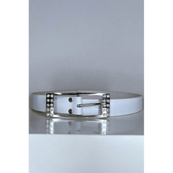 Ceinture femme en blanche avec boucle réctangle ornée de strass