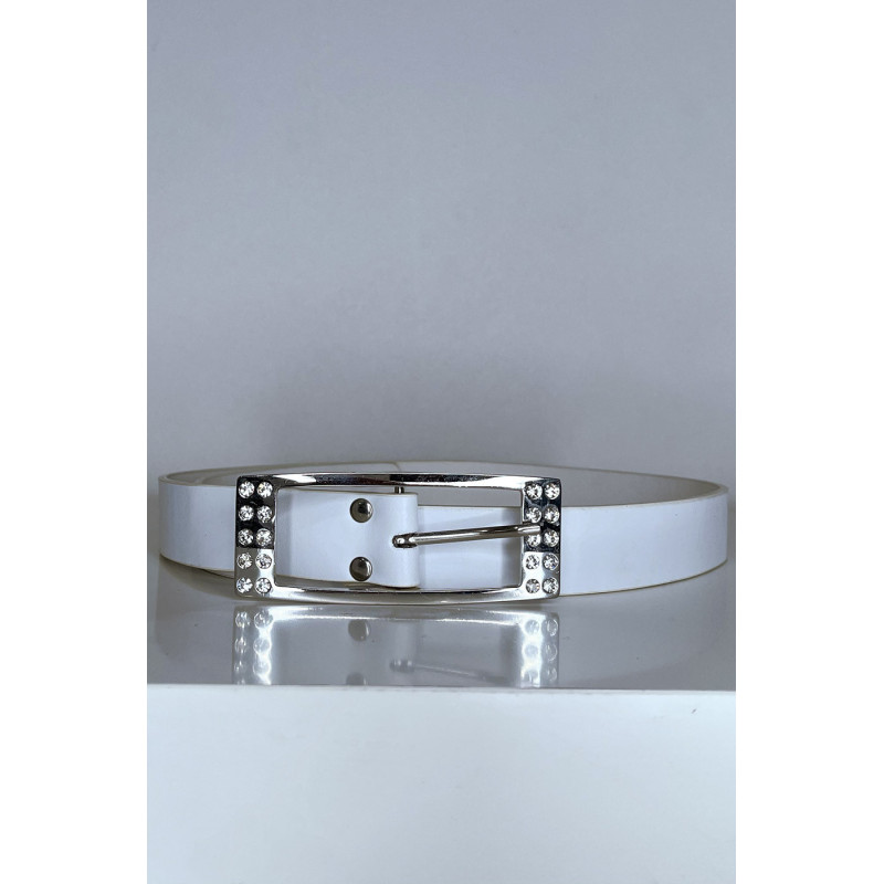 Ceinture femme en blanche avec boucle réctangle ornée de strass