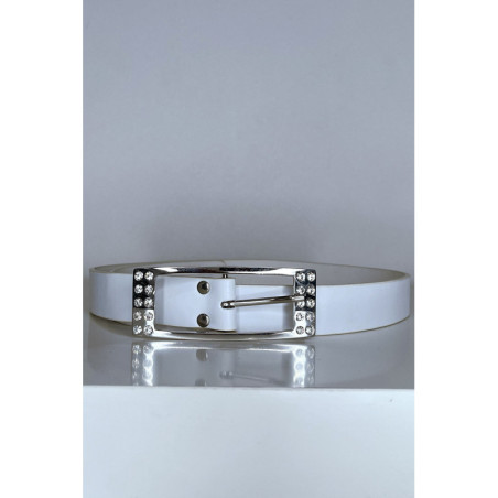 Ceinture femme en blanche avec boucle réctangle ornée de strass