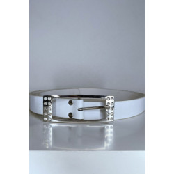 Ceinture femme en blanche avec boucle réctangle ornée de strass