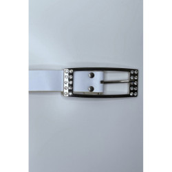 Ceinture femme en blanche avec boucle réctangle ornée de strass