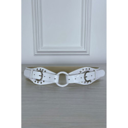 Ceinture blanche avec deux attaches et un cercle au milieu