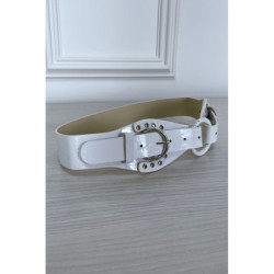 Ceinture blanche avec deux attaches et un cercle au milieu