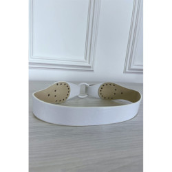 Ceinture blanche avec deux attaches et un cercle au milieu