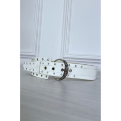 Ceinture blanche en simili avec strass oeillet