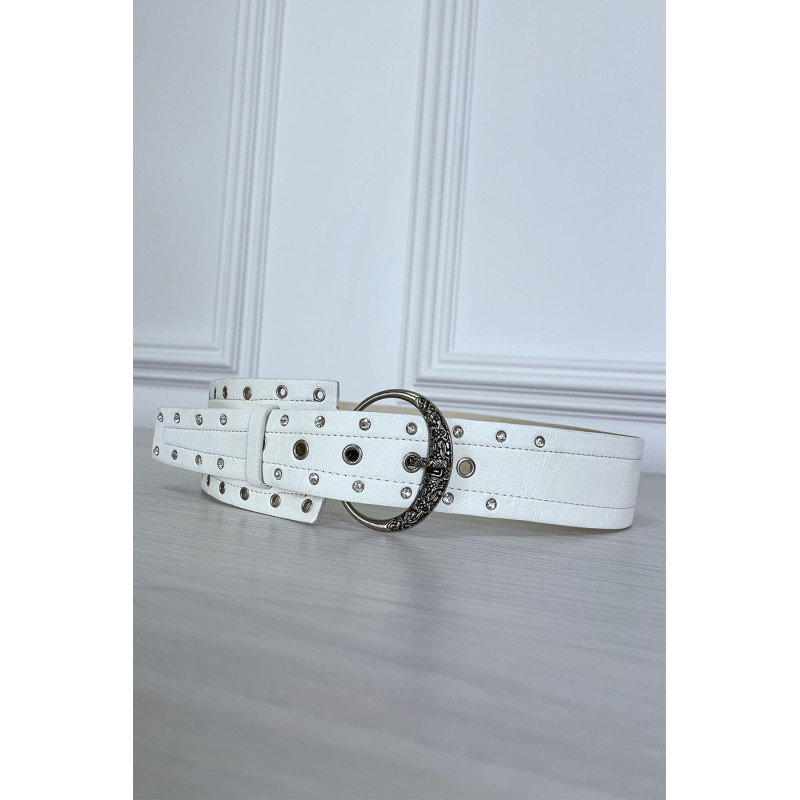 Ceinture blanche en simili avec strass oeillet