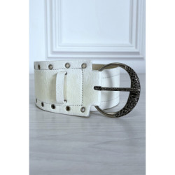 Ceinture blanche en simili avec strass oeillet