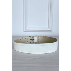 Ceinture blanche en simili avec strass oeillet