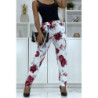 Pantalon fluide blanc à motif floral B-11