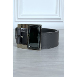 Ceinture grise en simili avec boucle argenté en verre