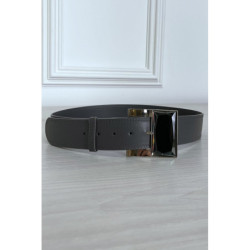 Ceinture grise en simili avec boucle argenté en verre