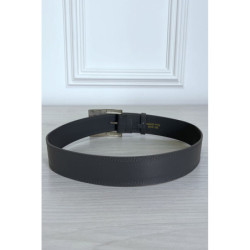 Ceinture grise en simili avec boucle argenté en verre