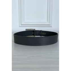 Ceinture grise en simili avec boucle argenté en verre