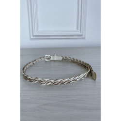 Fine ceinture beige tréssé en simili avec chêne