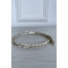 Fine ceinture beige tréssé en simili avec chêne