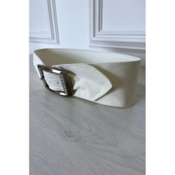 Ceinture blanche en suédine avec strass sur la boucle