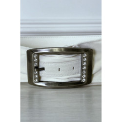 Ceinture blanche en suédine avec strass sur la boucle