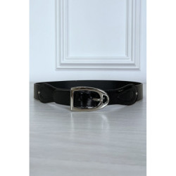 Ceinture noir en simili avec boucle argenté