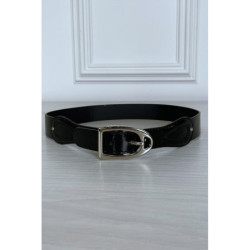 Ceinture noir en simili avec boucle argenté