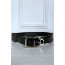 Ceinture noir en simili avec boucle argenté