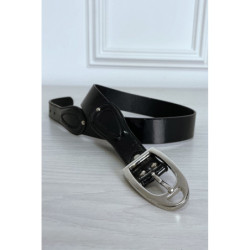 Ceinture noir en simili avec boucle argenté