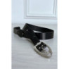 Ceinture noir en simili avec boucle argenté