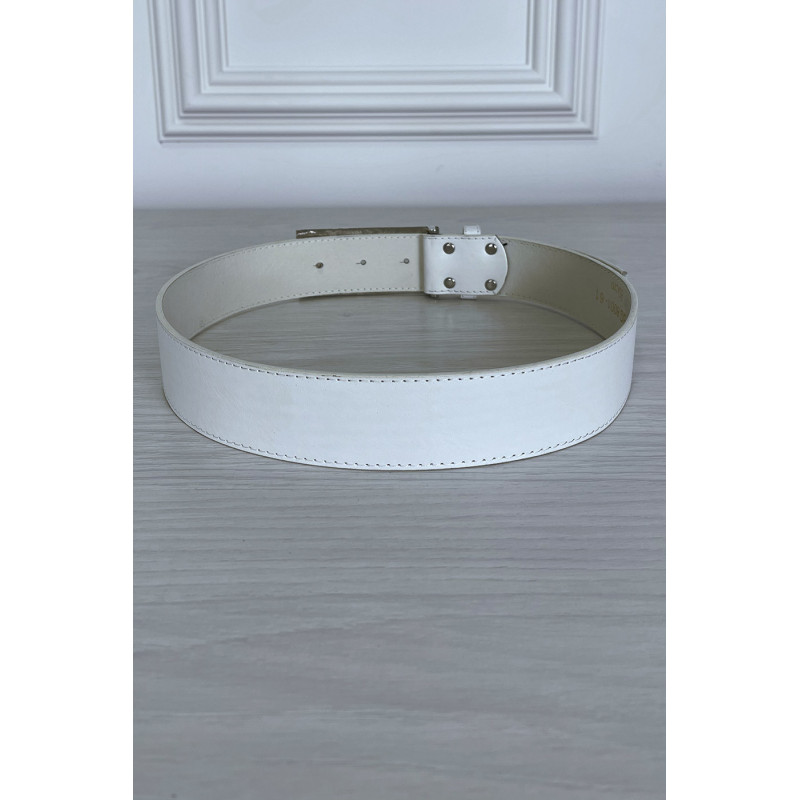 Ceinture blanche en simili avec boucle argenté avec strass