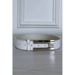 Ceinture blanche en simili avec boucle argenté avec strass