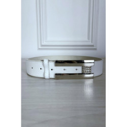 Ceinture blanche en simili avec boucle argenté avec strass