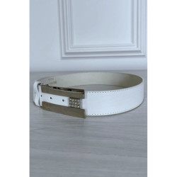Ceinture blanche en simili avec boucle argenté avec strass