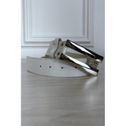 Ceinture blanche en simili avec boucle argenté avec strass