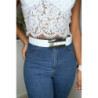 Ceinture blanche en simili avec boucle argenté avec strass